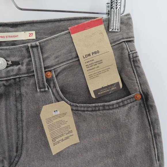 Levis Womens 27 Low Pro Straight Leg Mid Rise Gray Bleached Denim Jeans NEW - Picture 3 of 12